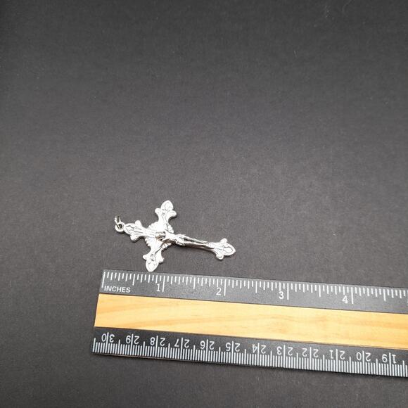 Flared Sunburst Crucifix Silver Tone Made in Italy Rosary Cross Catholic Medal - Picture 4 of 7